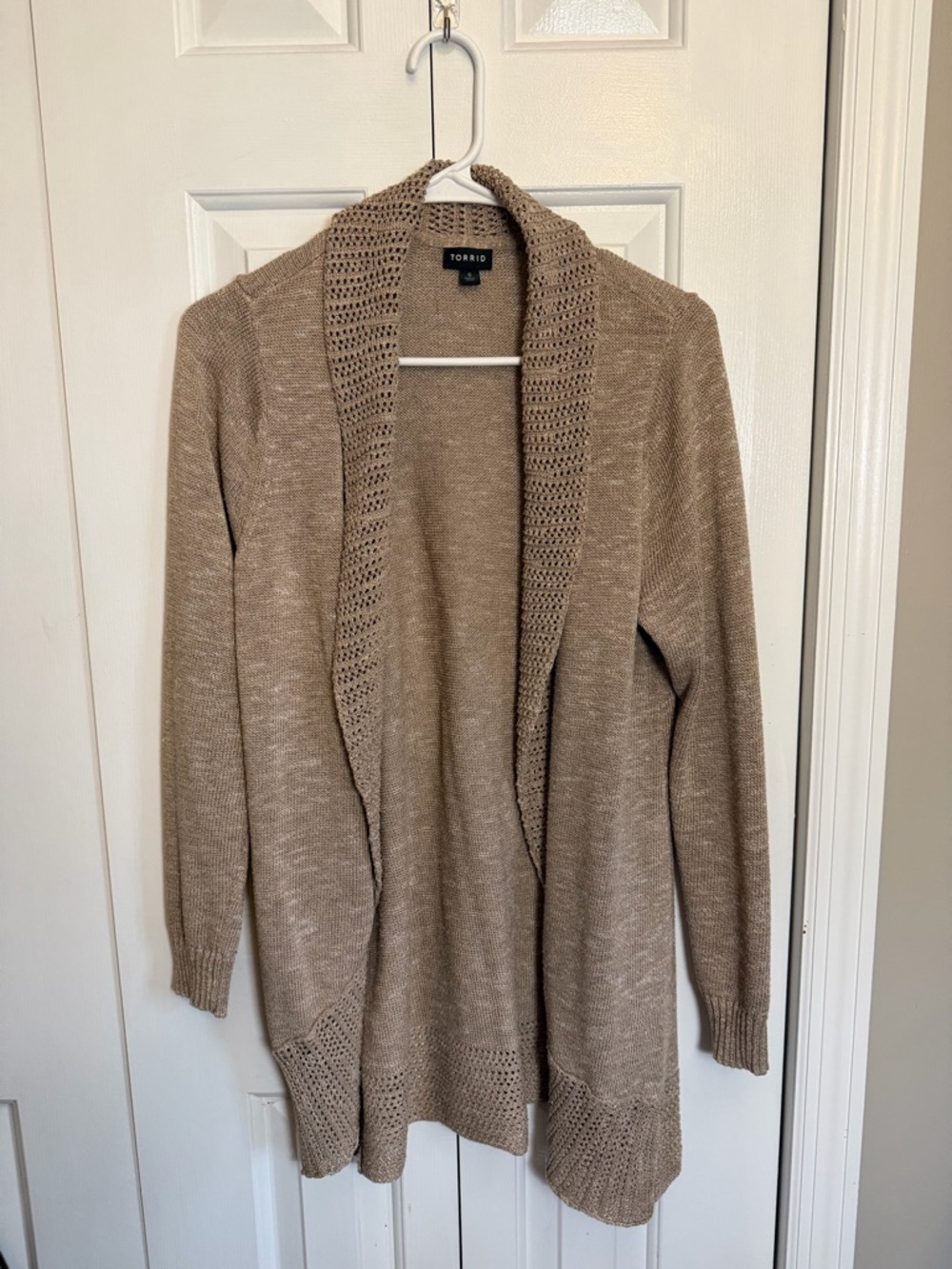 Torrid tan / taupe open-front knit cardigan with shawl collar